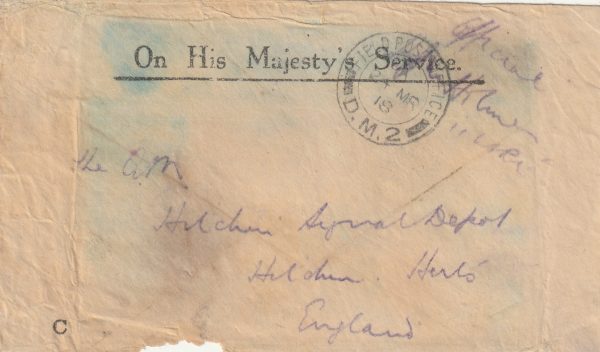 1918  EGYPT - GB..O.H.M.S. ENVELOPE SALVAGED from SHIP WRECK..