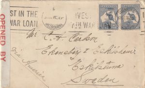 1918 AUSTRALIA - SWEDEN..CENSORED from MELBOURNE via USA..