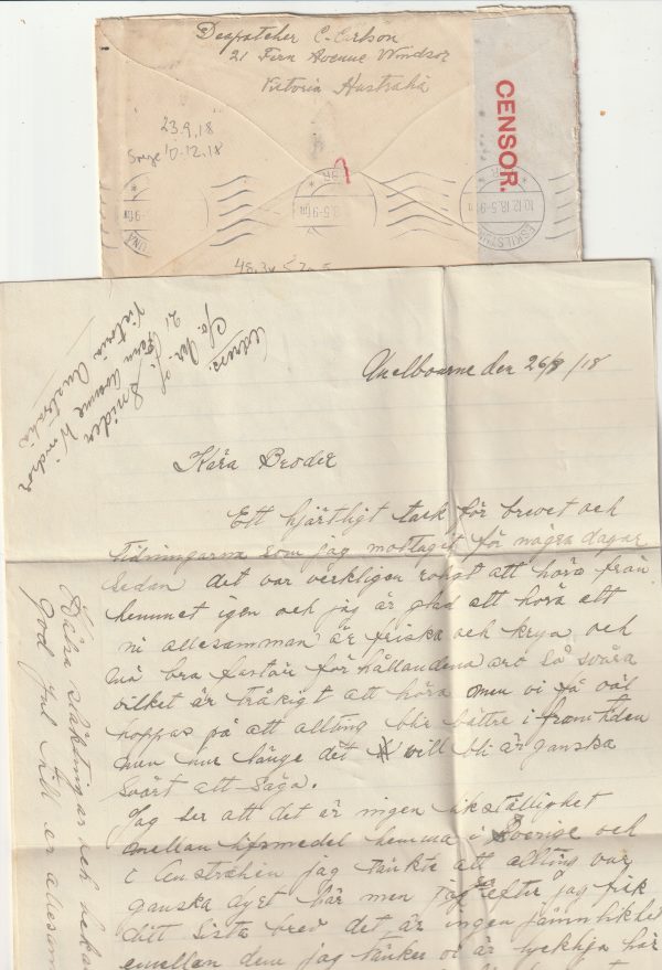 1918 AUSTRALIA - SWEDEN..CENSORED from MELBOURNE via USA.. [22559] - Image 2
