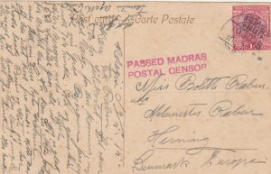 1915 INDIA-DENMARK..WW1 MADRAS CENSOR..