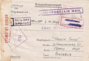 1944  GERMANY - AUSTRALIA.. WW2 POW VIA USA..2 OCEAN AIRMAIL…