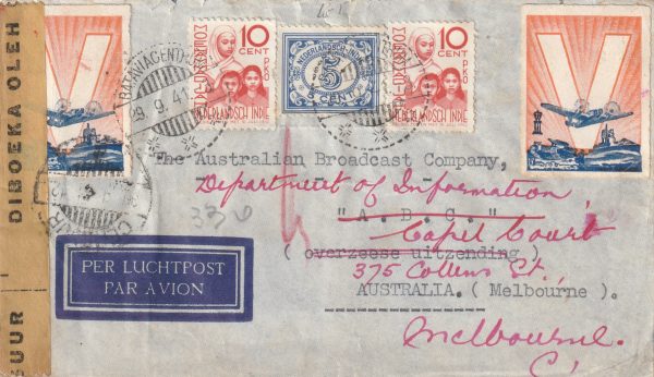 1941  NED EAST INDIES - AUSTRALIA..CENSORED