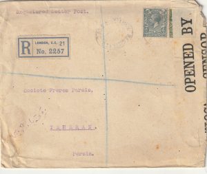 1919  GREAT BRITAIN - PERSIA..REGISTERED CENSORED..