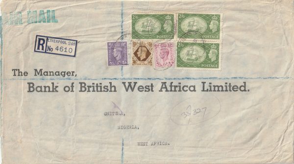 1953  GB - NIGERIA…REGISTERED AIRMAIL LIVERPOOL to ONITSHA..