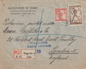 1920  YUGOSLAVIA - GB..REGISTERED CENSORED with CHAIN BREAKERS issue..