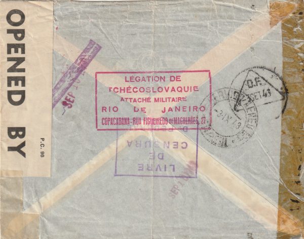 1943 BRAZIL - GB..CZECH LEGATION, MILITARY ATTACHEE CENSORED.. [22633] - Image 2