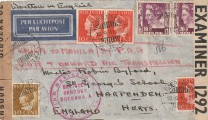 1941  NED. EAST INDIES -  GB..2 OCEAN AIRMAIL with SPITFIRE FUND LABEL..