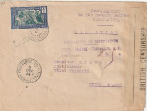 1944  MADAGASCAR - INTERNAL TAXE PERCUE & CENSORED..