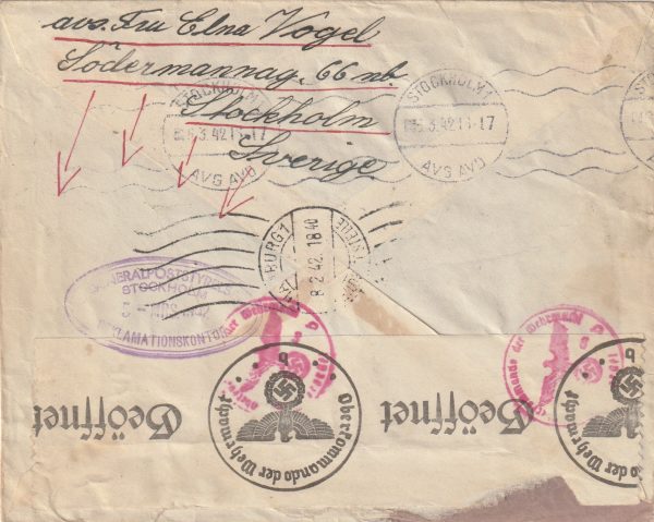 1942  SWEDEN - GERMANY…MERCHANT SHIP, REDIRECTED & RETURNED SENDER.. [22642] - Image 2