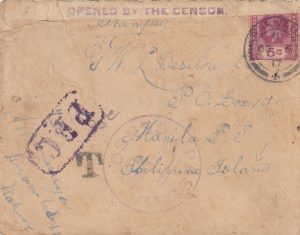 1917  CEYLON - PHILIPPINE Is. Via HONG KONG...TAXED & CENSORED..