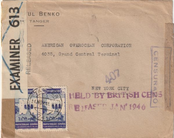 1946  MOROCCO (SPANISH MOROCCO) - USA..INTERCEPTED in BERMUDA