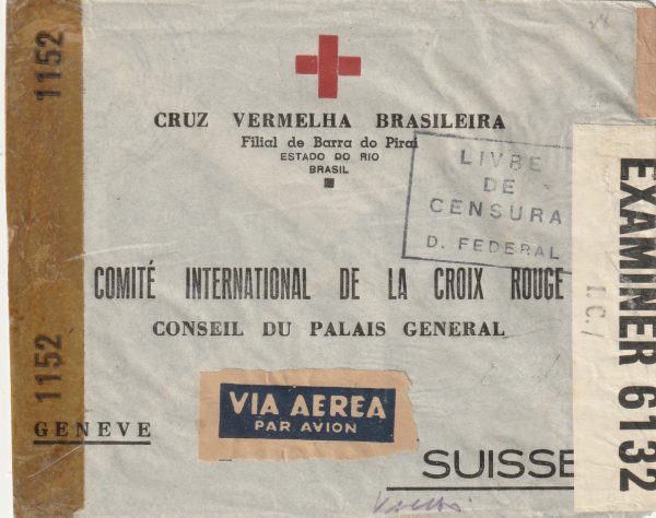 1943  BRAZIL - SWITZERLAND.. RED X to RED X..