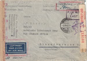 1942  GERMANY - SOUTH AFRICA..WW2 POW MAIL via EAST AFRICA..