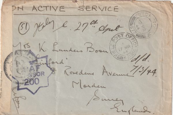 1944  ITALY - GB..WW2 RAF with BASE CENSOR..