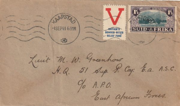 1941 SOUTH AFRICA - GB…1941BRITAIN'S BOMBED CITIES RELIEF FUND ..PATRIOTIC