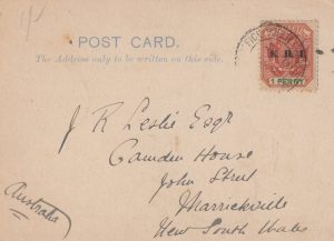 1901  SOUTH AFRICA (TRANSVAAL- AUSTRALIA..N.S.W CONTINGENT to BOER WAR..