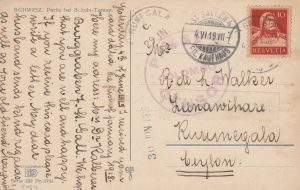 1919  SWITZERLAND - CEYLON…WW1 PPC CENORED in CEYLON..