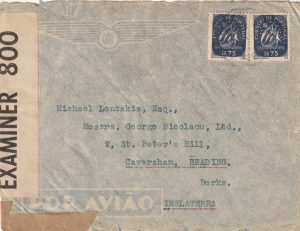 1940  PORTUGAL- GB..WW2 GREEK MERCHANT SHIPPING Co.