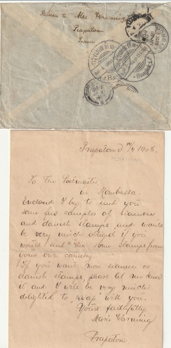 1908  THAILAND - BRITISH EAST AFRICA..1908 DISTRESSED ENVELOPE.. [22770] - Image 2