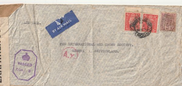 1943 GB - SWITZERLAND…WW2 N.Z. HOUSE PERFINS to RED CROSS…