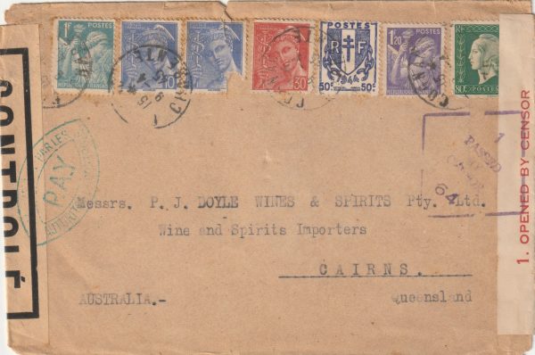 1945  FRANCE - AUSTRALIA..WW2 CENSORED ORIGIN & DESTINATION..