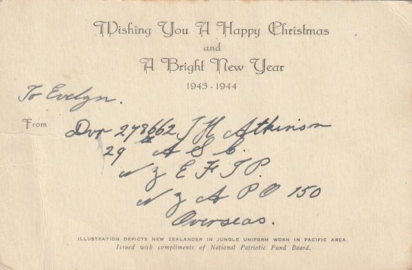 1943  PACIFIC Is - NEW ZEALAND…N.Z. PATRIOTIC FUND BOARD GREETING,, CARD [22820] - Image 2