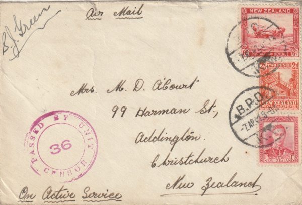 1941 GREECE - NEW ZEALAND..N.Z. FORCES B.P.O. for M.P.O. KW..