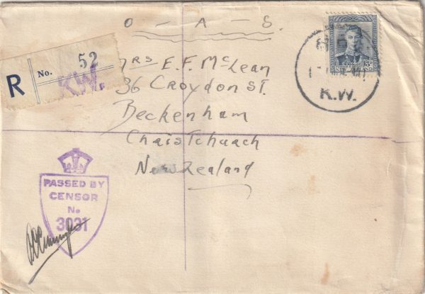 1945 TRIESTE - NEW ZEALAND..CENSORED REGISTERED WW2..