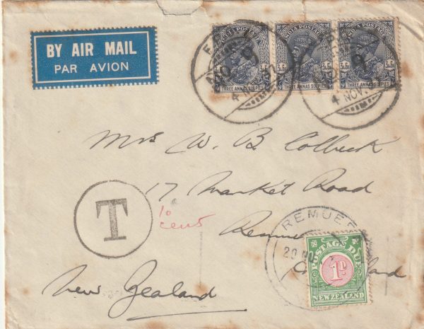 1937  INDIA - N.Z..WAZIRISTAN CAMPAIGN... TAXED & POSTAGE DUES..