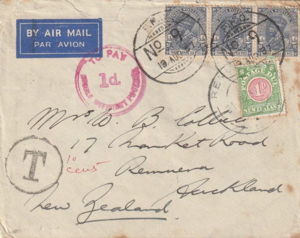 1937  INDIA - N.Z..WAZIRISTAN CAMPAIGN... TAXED & POSTAGE DUES..