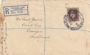 1916 NEW ZEALAND..TRENTHAM CAMP…REGISTERED.. N.Z. E.F.…