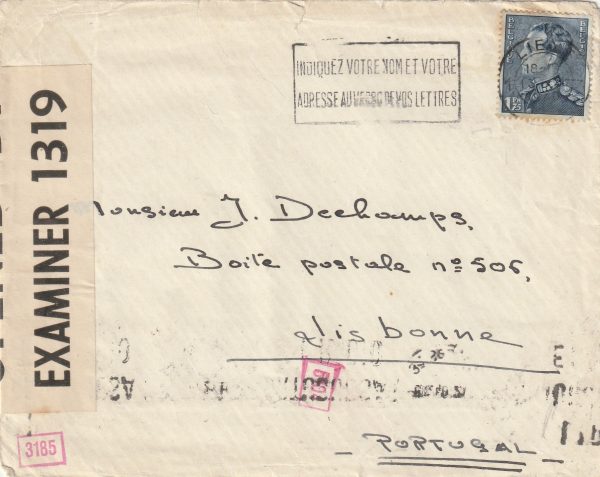 1940  BELGIUM - PORTUGAL - GB..THOMAS COOK UNDERCOVER MAIL..
