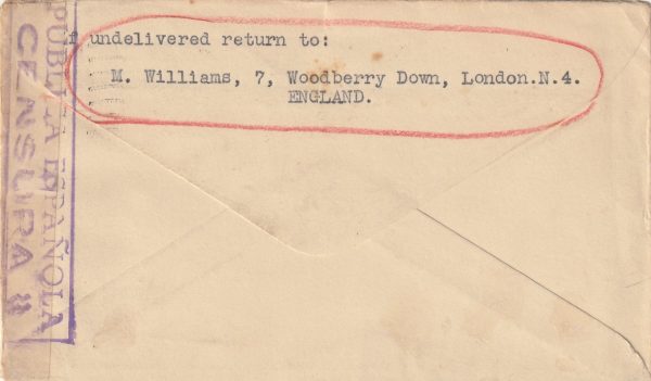 1936  GB - SPAIN..SPANISH CIVIL WAR..RETURN TO SENDER.. [22892] - Image 2