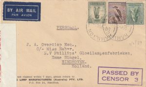 1939  AUSTRALIA - NETHERLANDS..WW2 EARLY CENSORS..