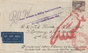 1941 AUSTRALIA - PALESTINE…NOT OPENED BY CENSOR..POW & RETURNED..