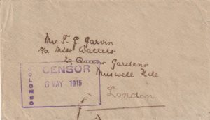 1915  CEYLON - GB..WW1 ENDORSED FROM POW..