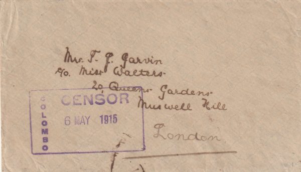 1915  CEYLON - GB..WW1 ENDORSED FROM POW..