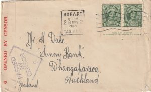 1943  AUSTRALIA - N.Z….TASMANIA  CENSOR..