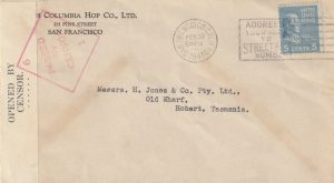 1941 USA - AUSTRALIA...WW2 TASMANIA CENSOR..