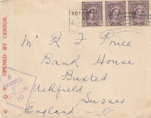 1943 AUSTRALIA - GB..CENSORED in TASMANIA..