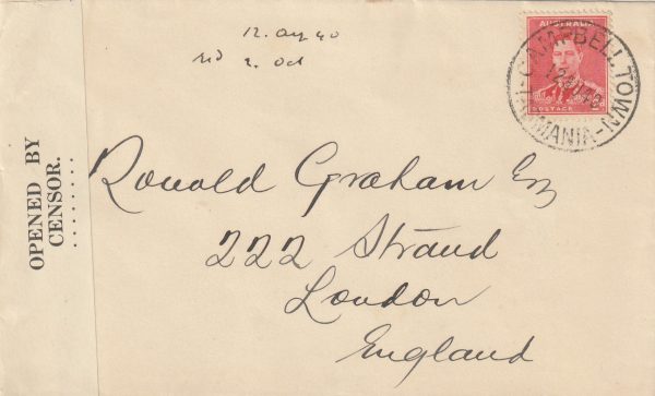 1940  AUSTRALIA - GB..1940 LAUNCESTON 8 DOT LABEL..