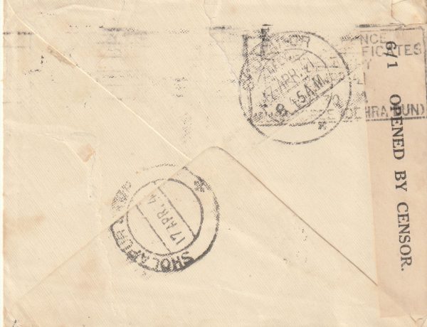 1941  AUSTRALIA - INDIA..WW2 LAUNCESTON CENSOR.. [22927] - Image 2