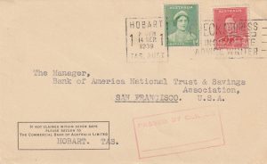 1939 AUSTRALIA - USA…EARLY TASMANIA CENSOR..