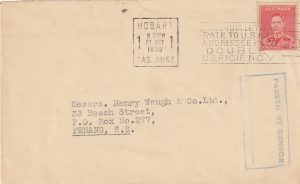 1939 AUSTRALIA - USA…EARLY TASMANIA CENSOR..