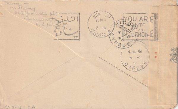1941  AUSTRALIA - CYPRUS..WW2 TRIPLE CENSORED.. [22930] - Image 2