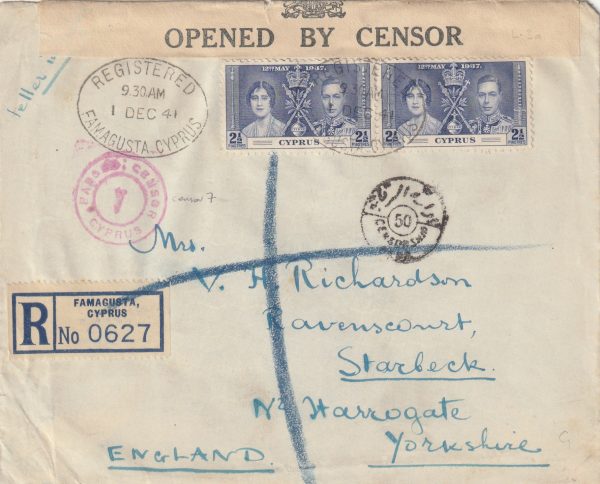 1941 CYPRUS - GB..WW2 CENSORED..REGISTERED..