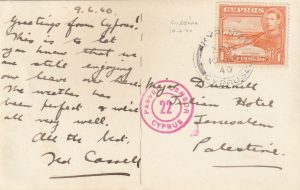 1940 CYPRUS - PALESINE..WW2 CENSORED PPC..