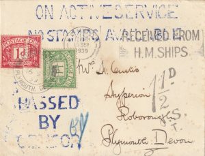 1939  GREAT BRITAIN..HMS BRAMBLE CENSORED & TAXED