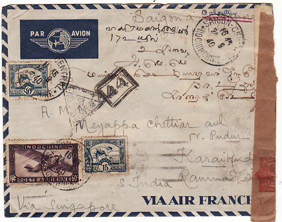 INDO-CHINE-INDIA [WW2 DOUBLE CENSORED AIRMAIL]