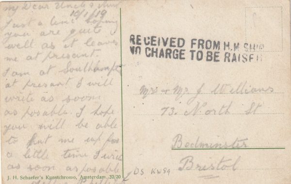 1919  NETHERLANDS - GB…R.N. DIV. RELEASED POW..